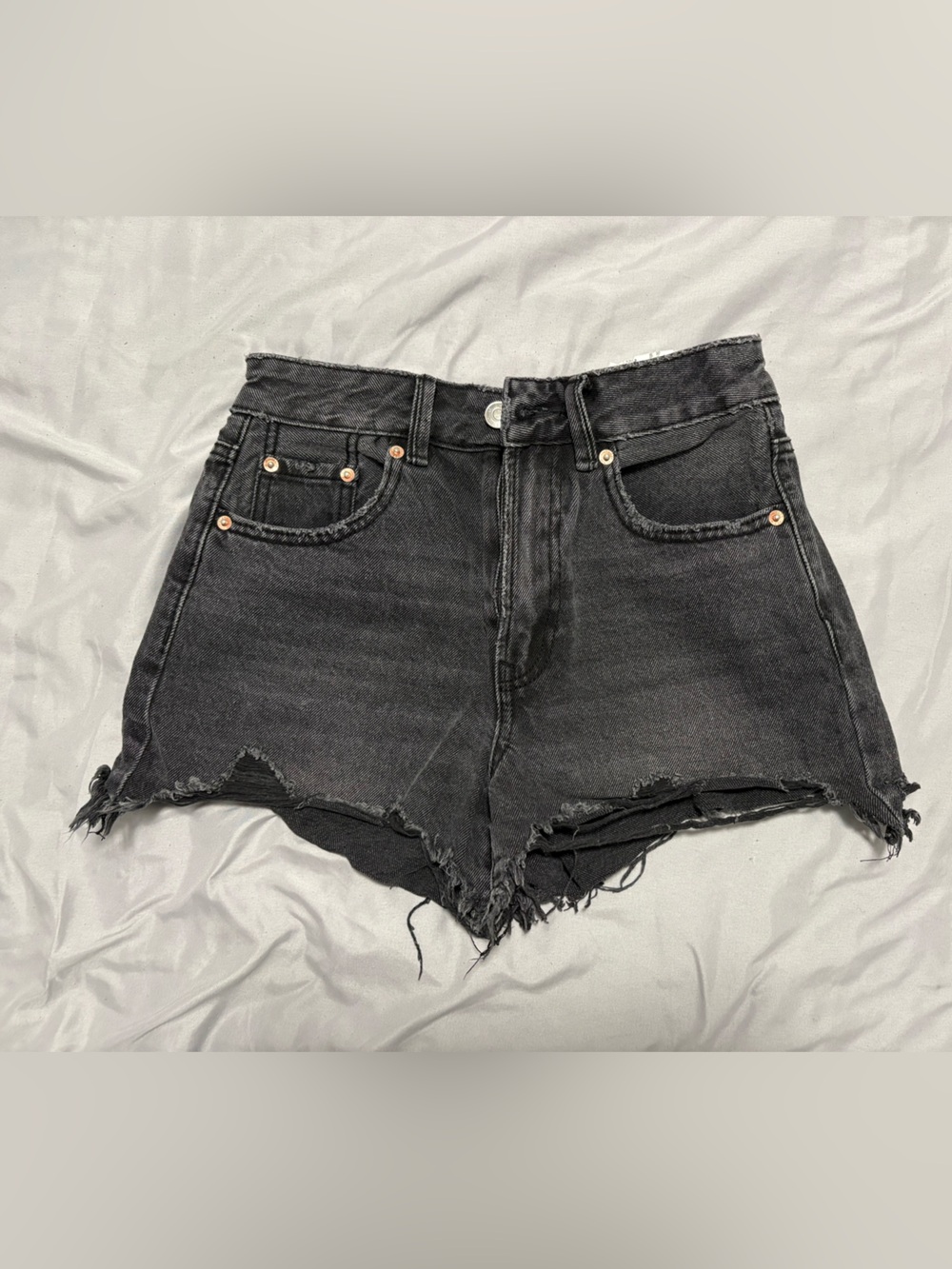 stradivarius Black Distressed Denim Shorts